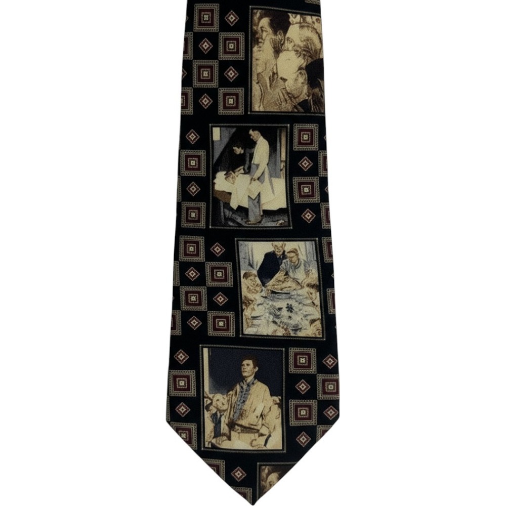 The Saturday Evening Post Norman Rockwell Vintage Silk Tie Black Geometric Mens